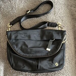 Lululemon Athletica Black and Gold Crossbody Bag with Gold Hardware